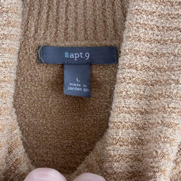 Apt9 Long Sleeve Turtleneck Sweater Womens Large Nylon Metallic Soft Camel Nubby - Picture 8 of 12